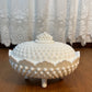 Vintage Milk Glass Hobnail Fenton Oval Covered Candy Bowl