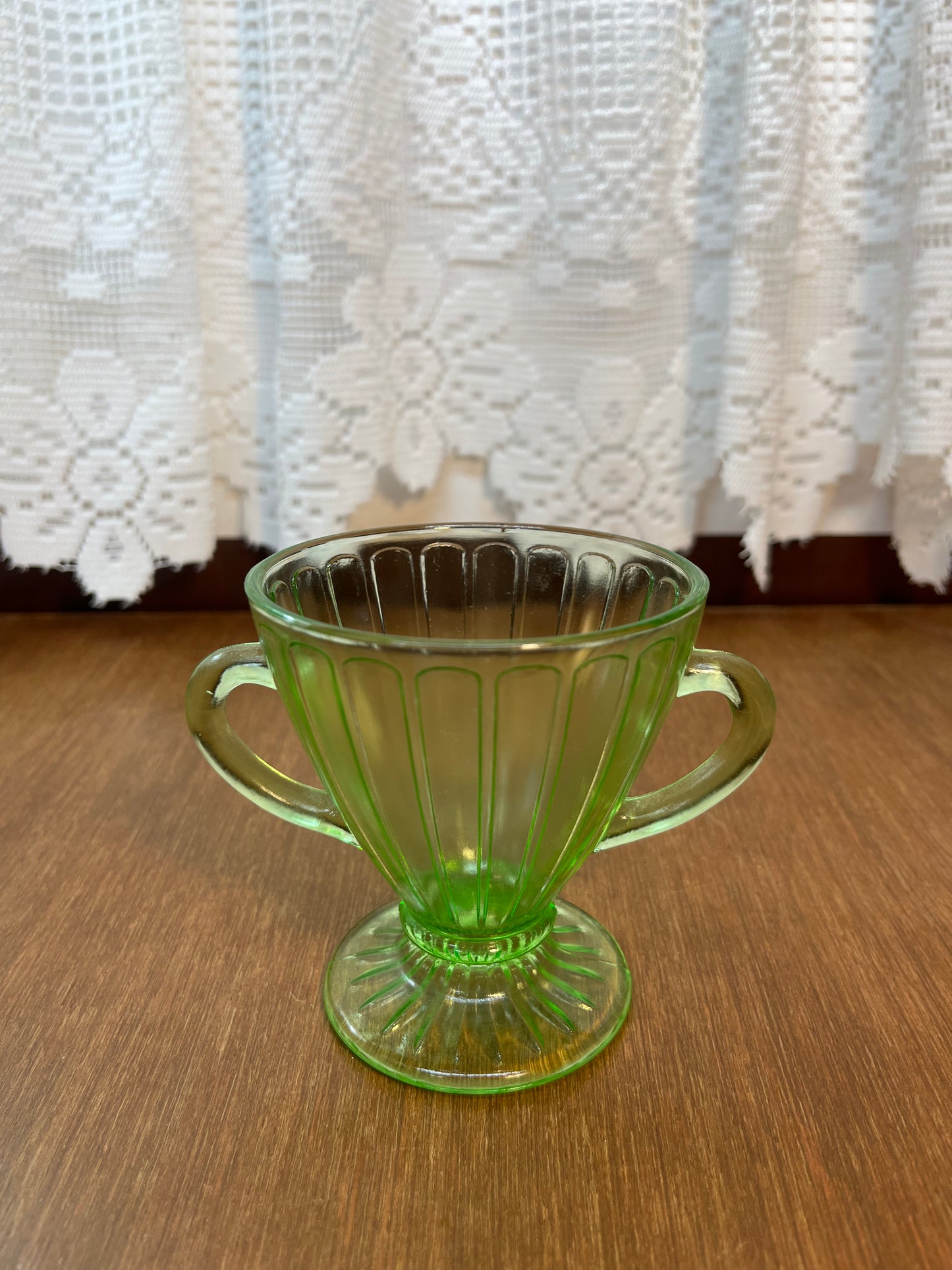 Vintage Panel Pattern Uranium Glass Cream And Sugar Set