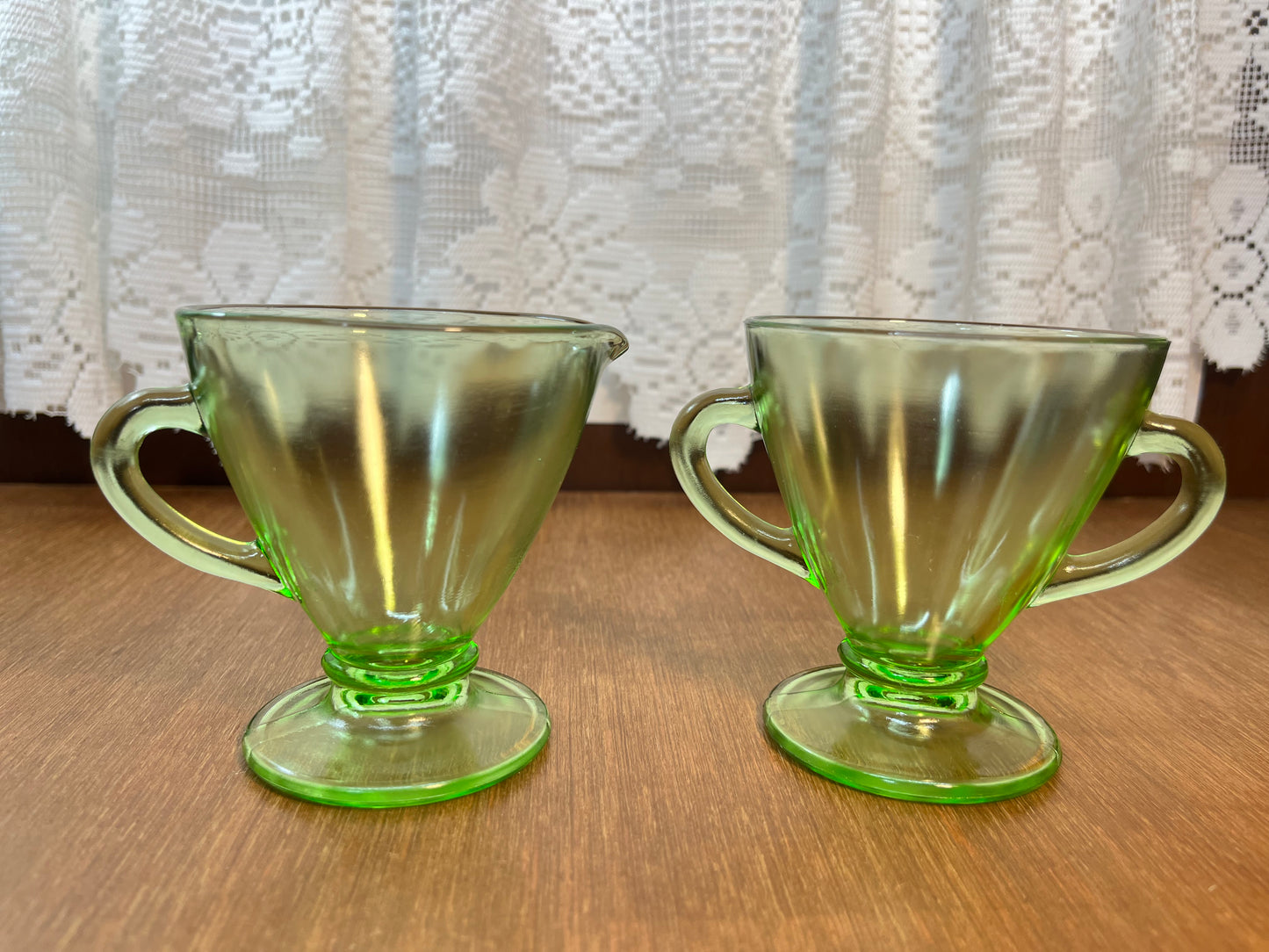 Vintage Uranium Glass Cream And Sugar Set