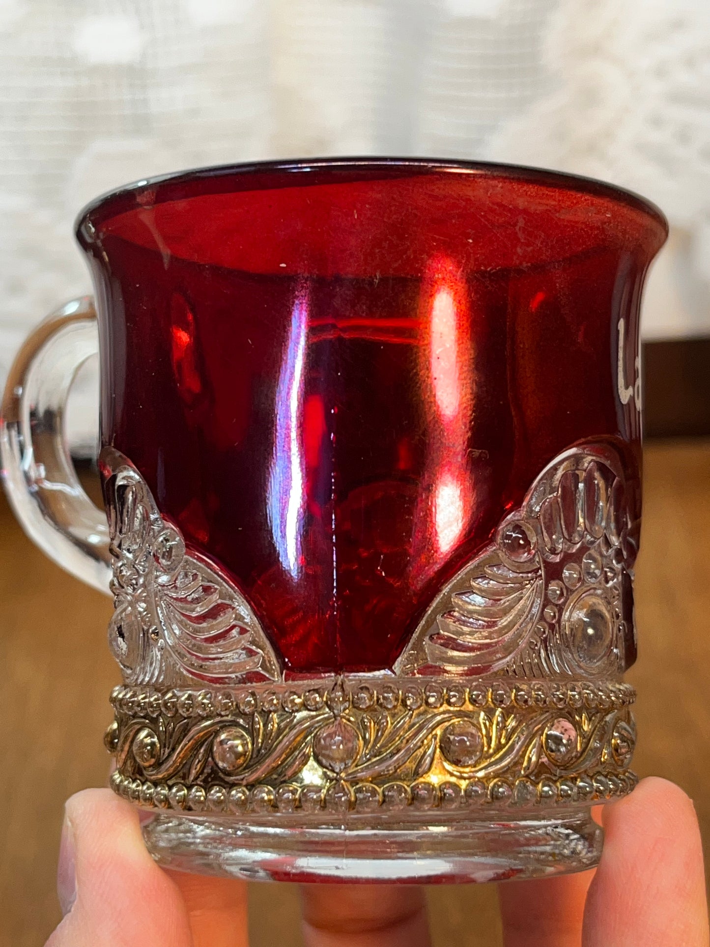 Vintage Collectible Ruby Stained La Harpe, Kansas Souvenir Glass