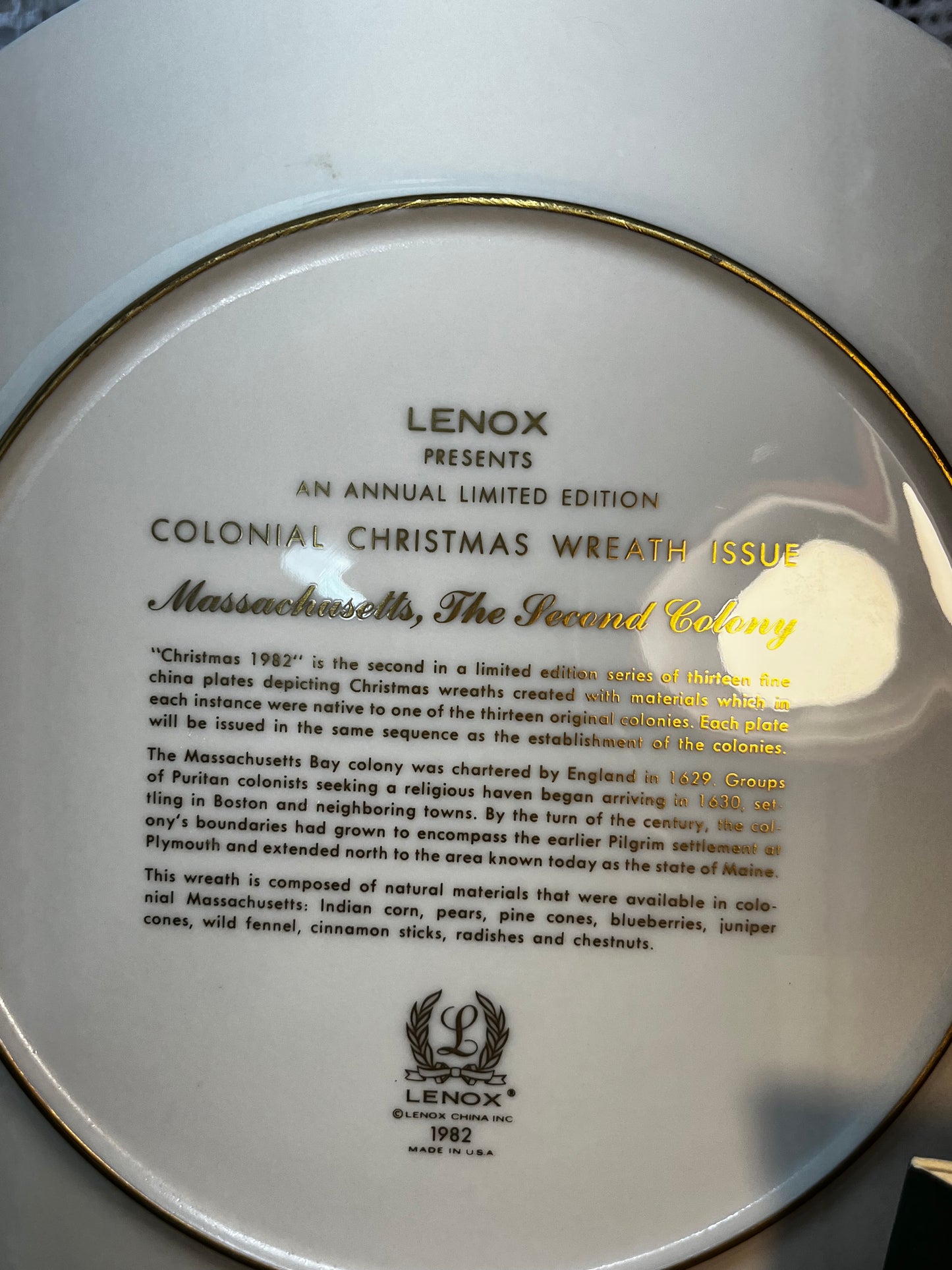 Vintage Limited Edition Collectible Lenox Colonial Christmas Wreath Series 1982 Decorative Plate