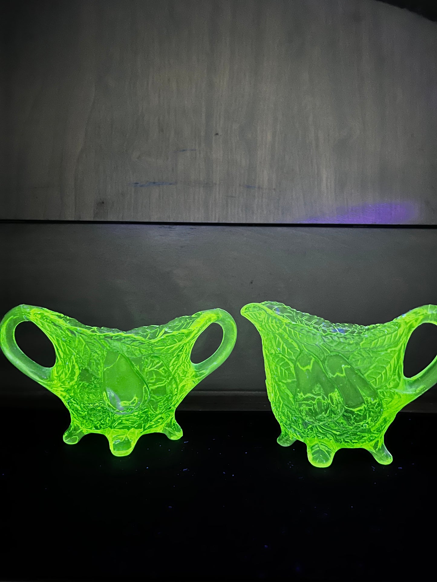 Vintage Sweet Pear Uranium Glass Cream And Sugar Set