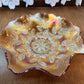 Vintage Carmel Holly And Berry Fenton Carnival Glass Iridescent Ruffle Top Bowl