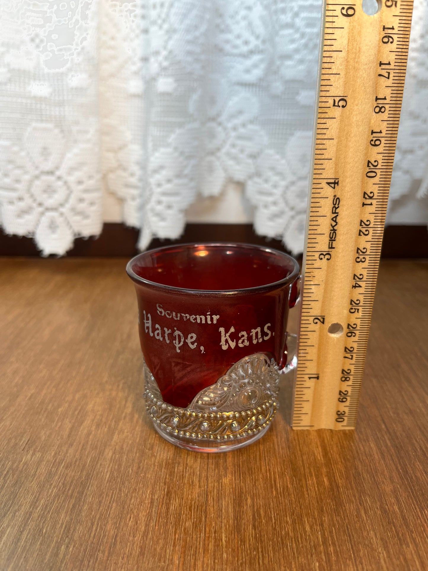 Vintage Collectible Ruby Stained La Harpe, Kansas Souvenir Glass