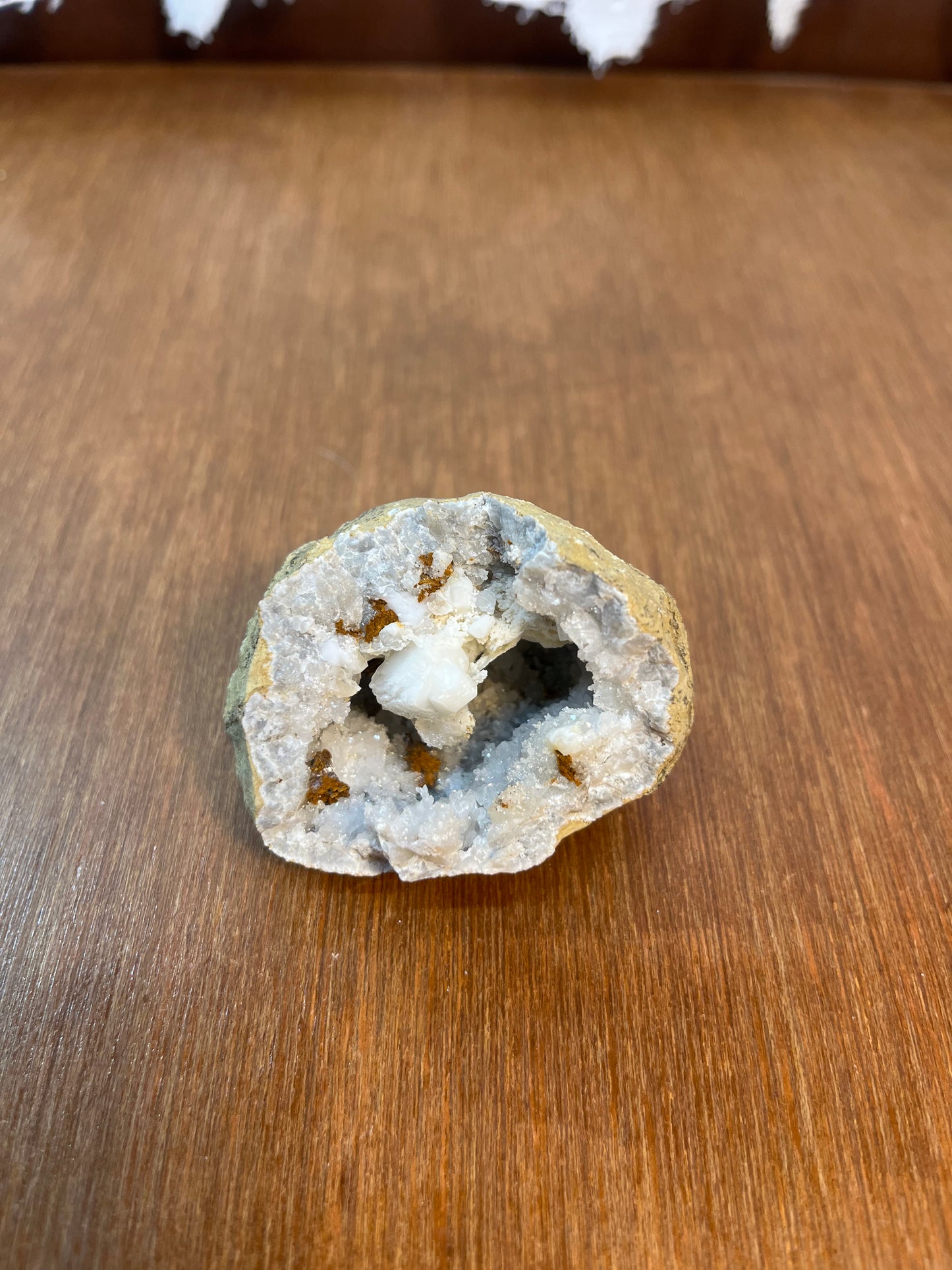 Unique White Geode With Brown & White Minerals And Crystals Inside