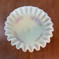 Vintage Uranium Ruffle Top Fenton Embossed Floral Design Pedestal Dish