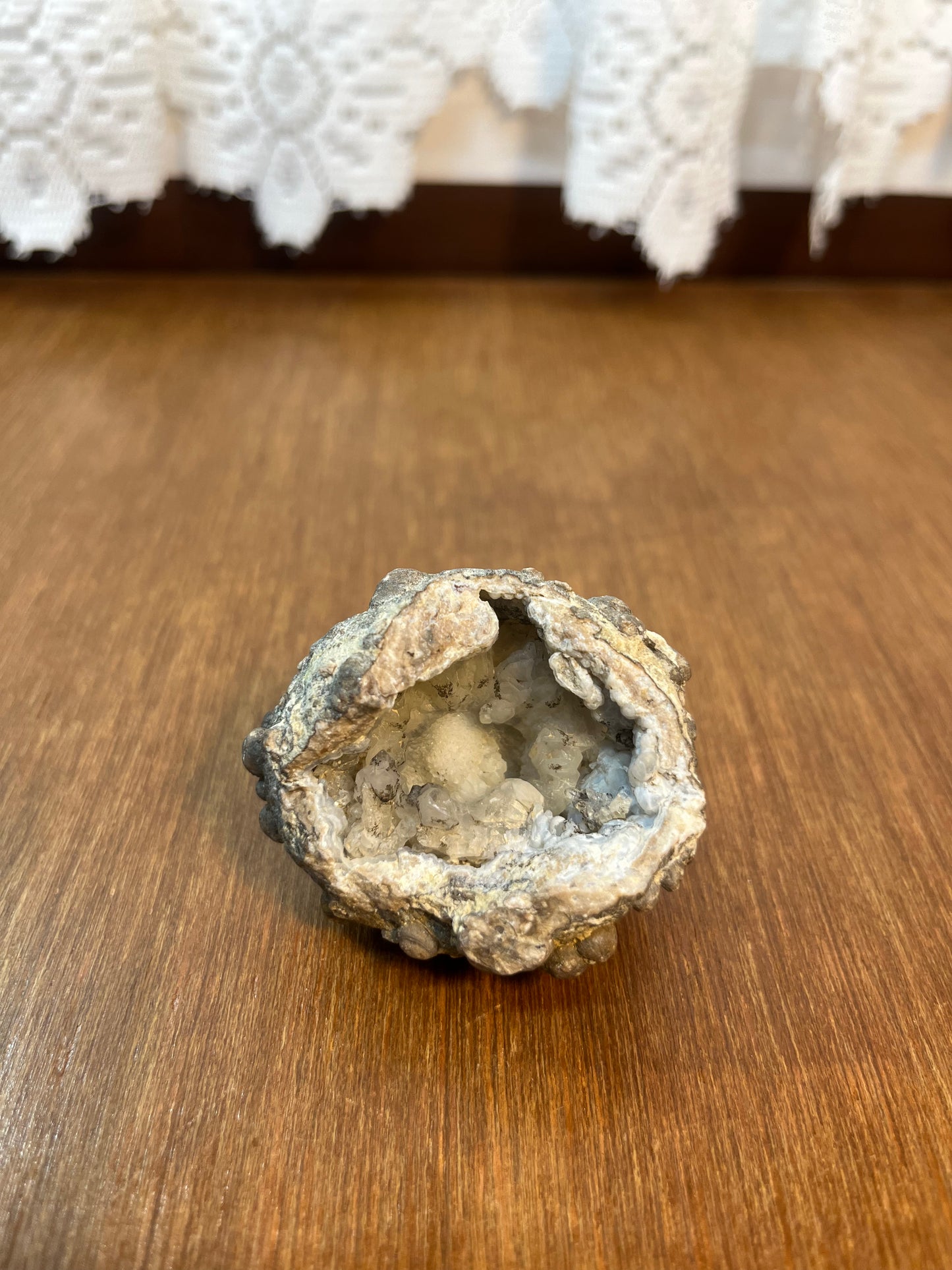 Unique Gray Crystal Filled Natural Geode