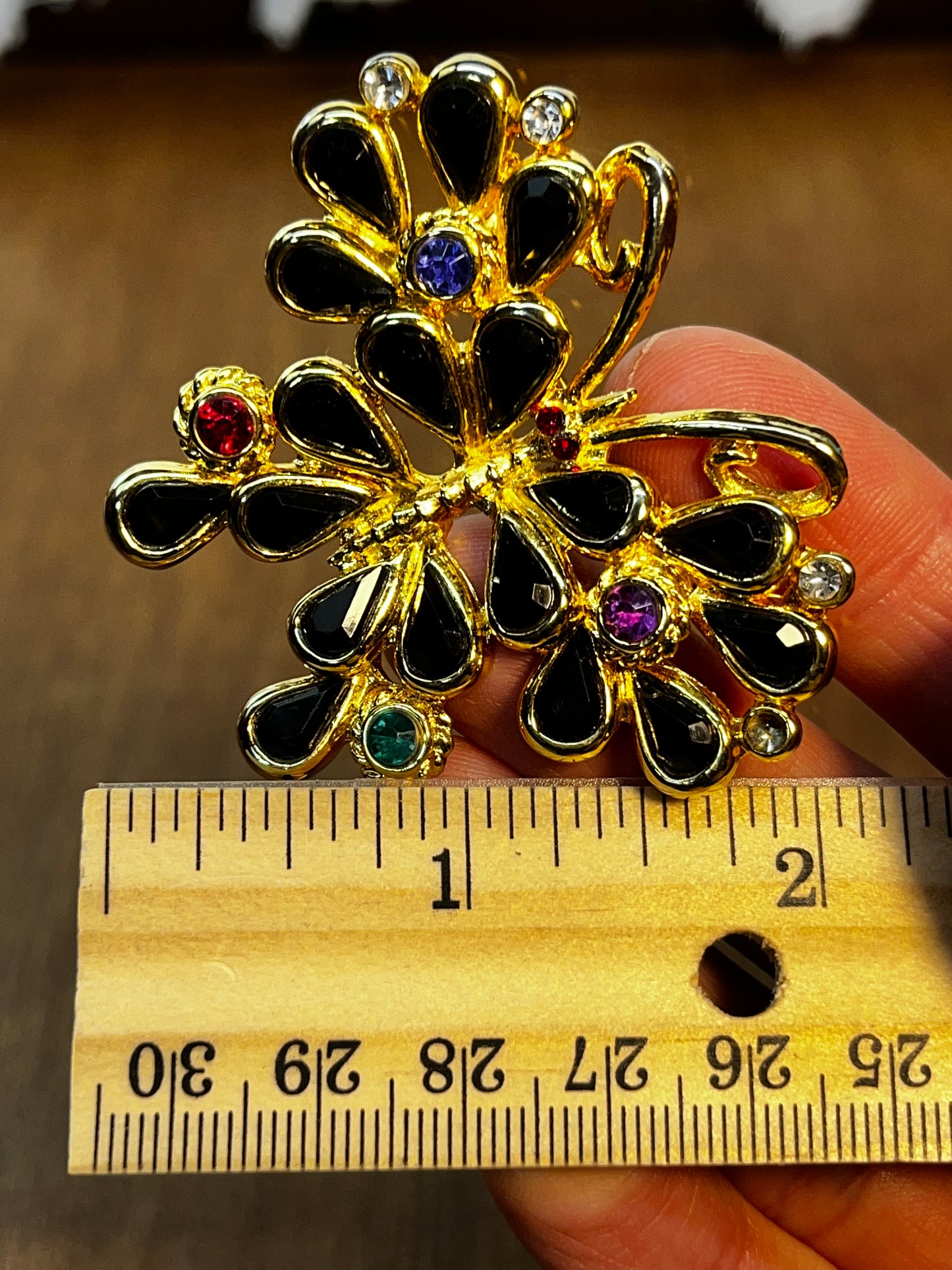 Vintage Colorful & Black Accent Butterfly Brooch