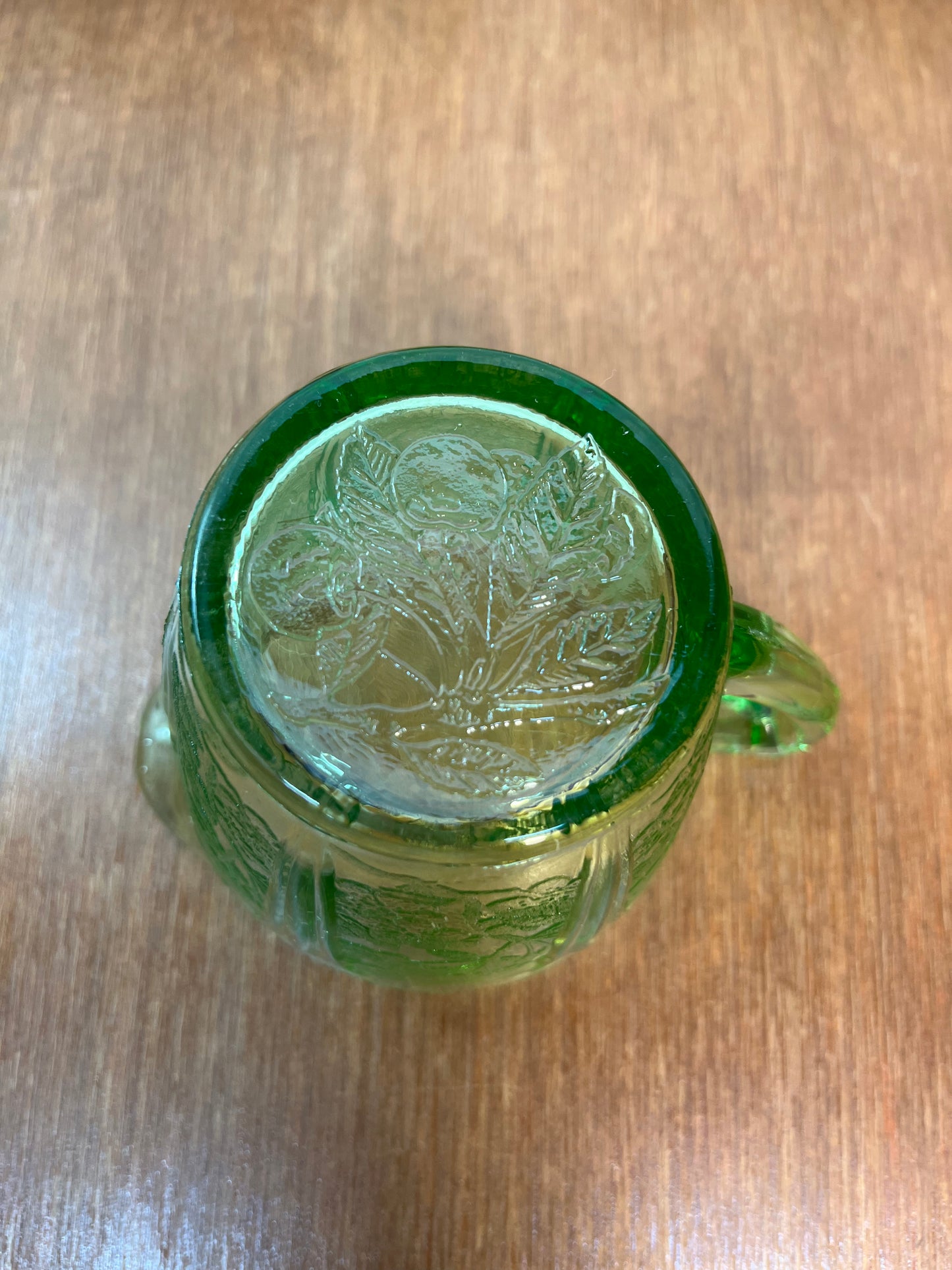 Vintage Floral Etched Uranium Cream And Sugar Set