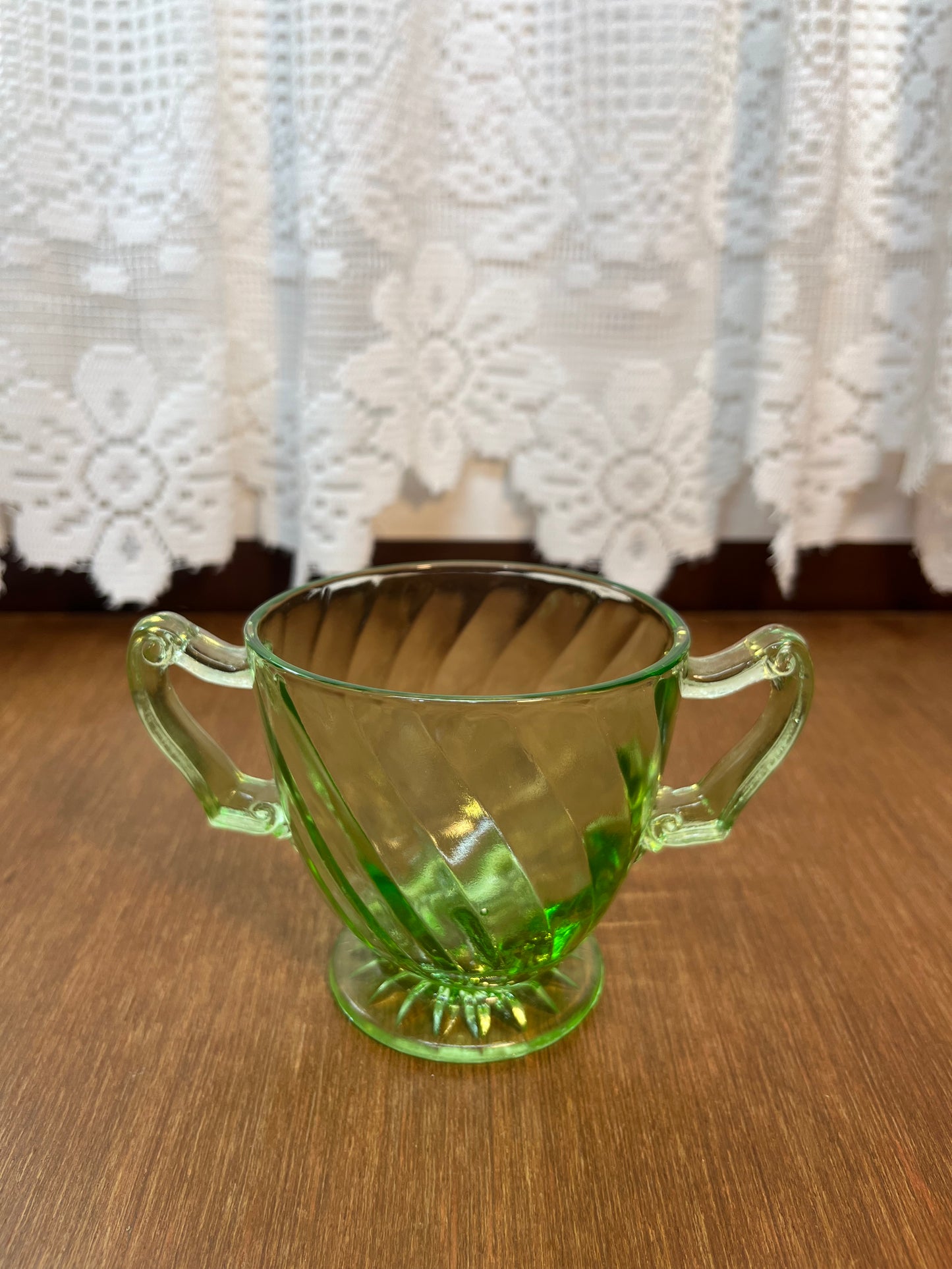 Vintage Spiral Uranium Glass Cream And Sugar Set