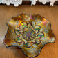 Vintage Holly And Berries Fenton Iridescent Carnival Glass Ruffle Top Bowl