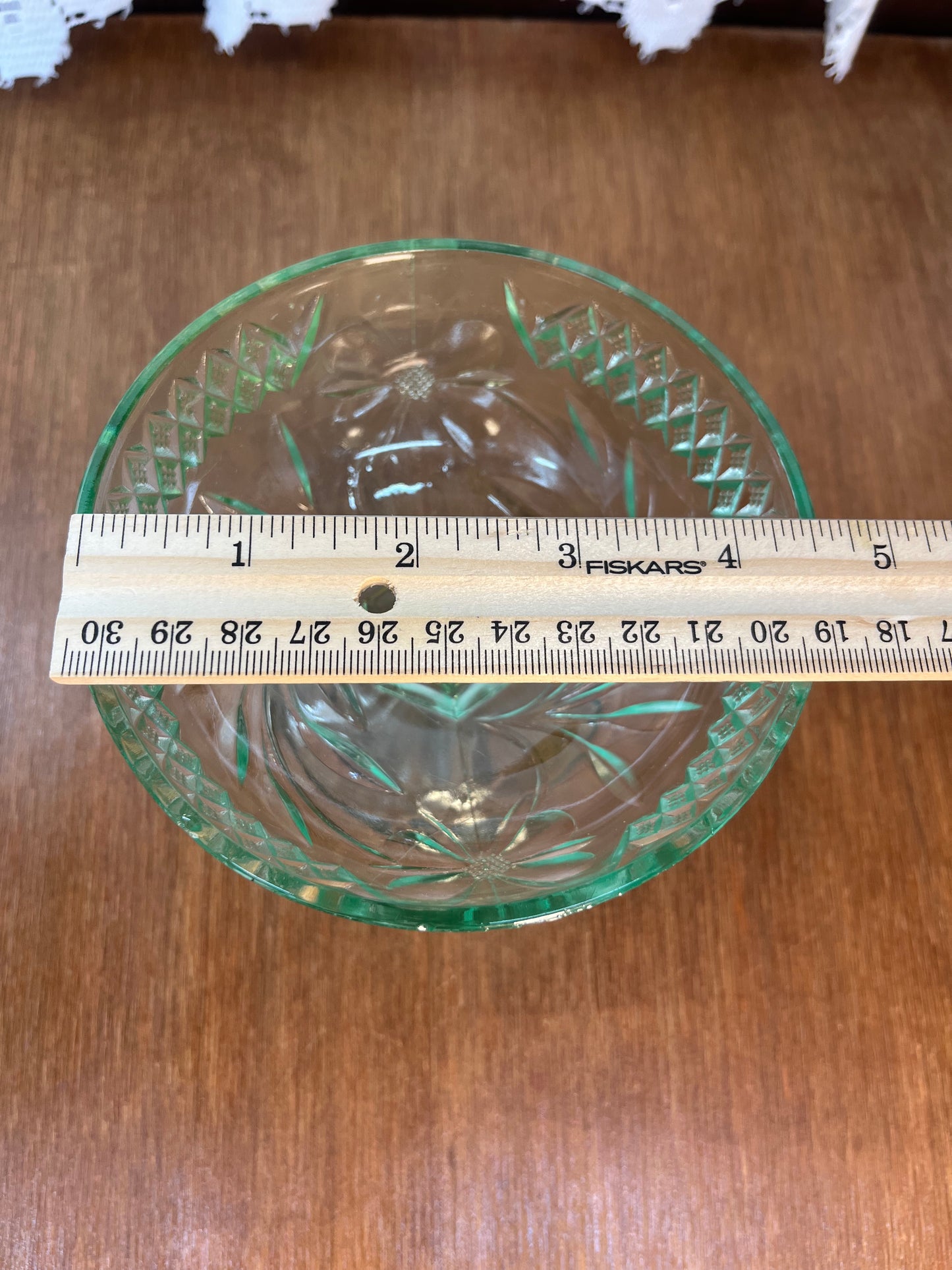 Vintage Uranium Floral Etched Pedestal Dish