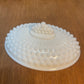 Vintage Milk Glass Hobnail Fenton Oval Covered Candy Bowl