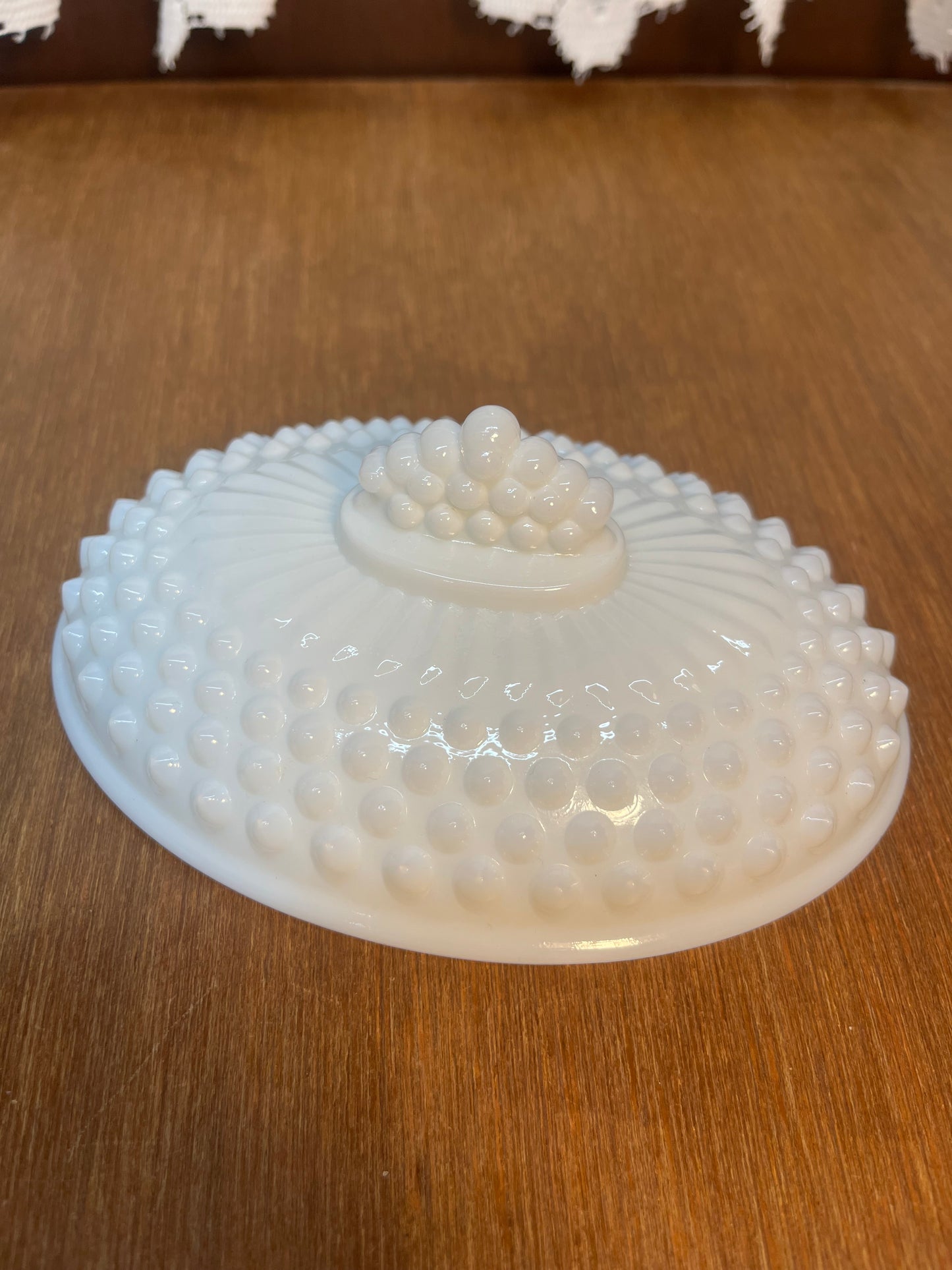 Vintage Milk Glass Hobnail Fenton Oval Covered Candy Bowl