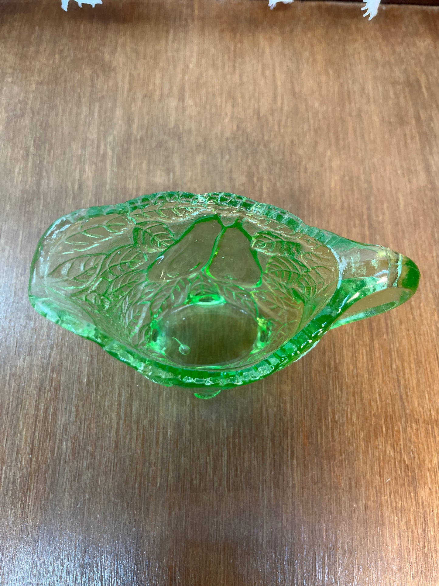 Vintage Sweet Pear Uranium Glass Cream And Sugar Set