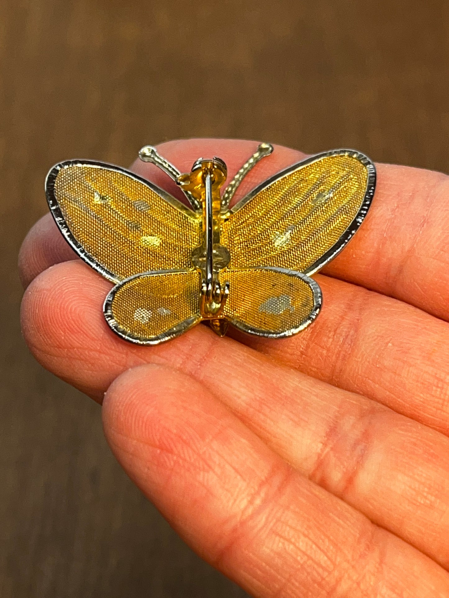 Vintage Gold Tone Mesh Butterfly Brooch