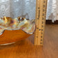 Vintage Carmel Holly And Berry Fenton Carnival Glass Iridescent Ruffle Top Bowl