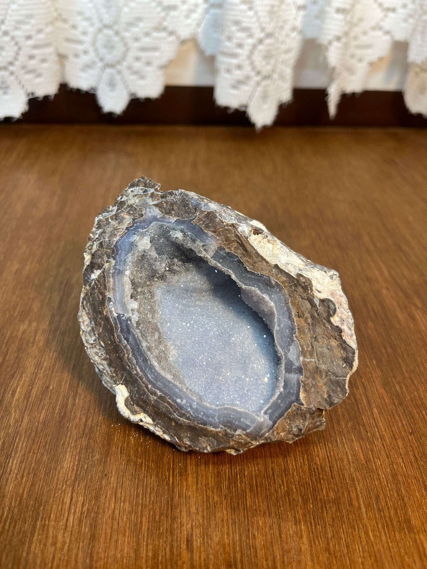 Natural Sparkling Blue Crystal Filled Geode