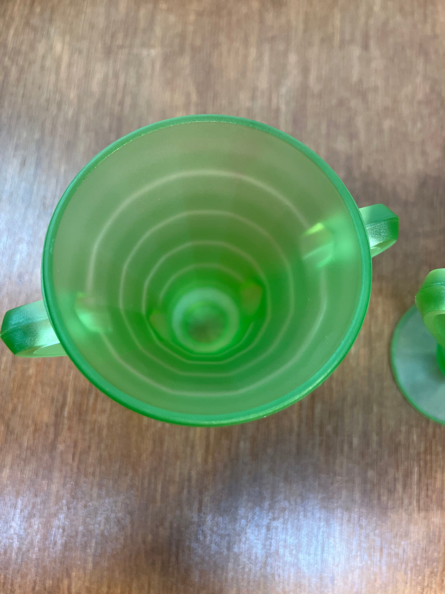 Vintage Frosted Uranium Glass Cream And Sugar Set