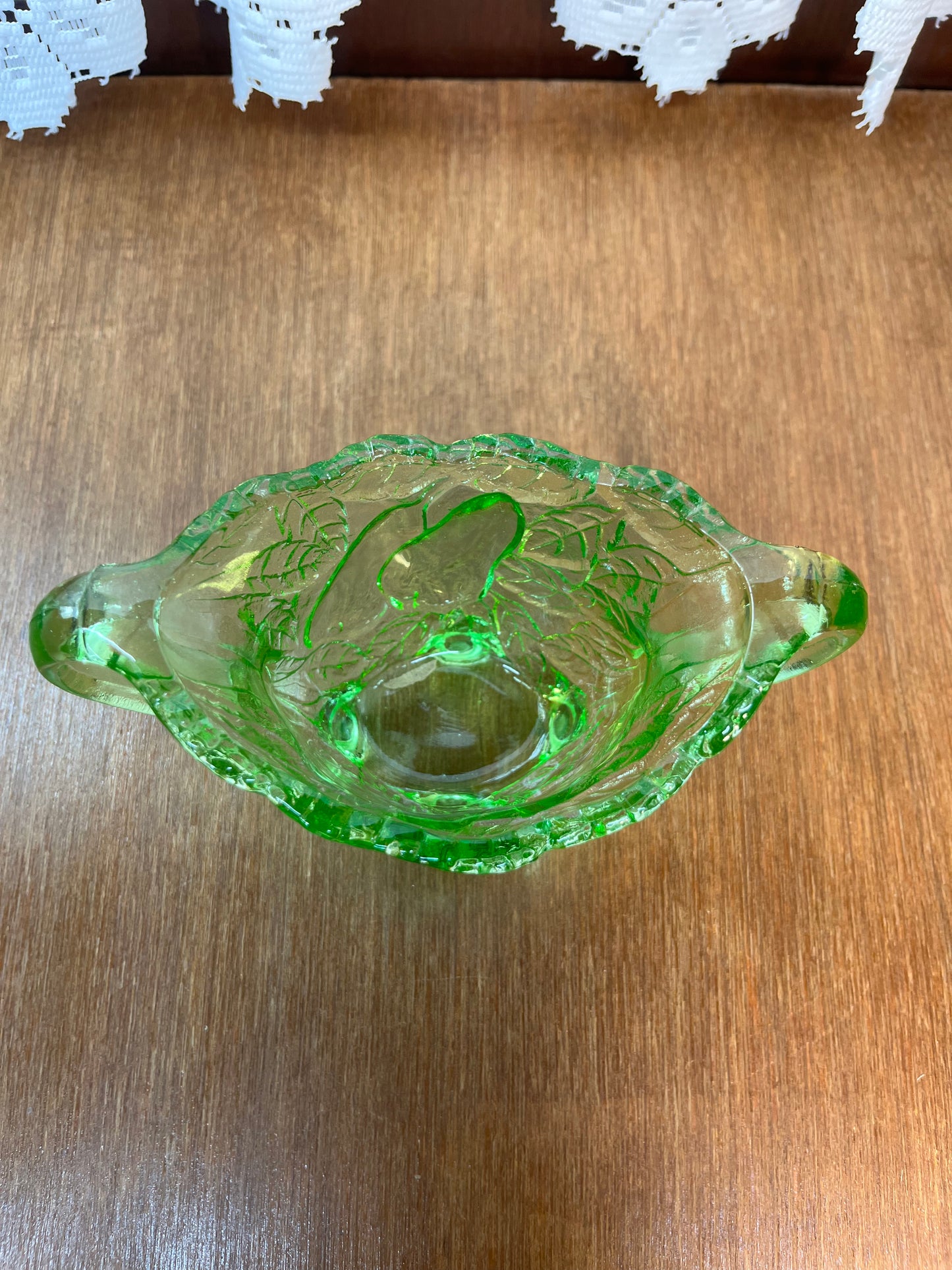 Vintage Sweet Pear Uranium Glass Cream And Sugar Set