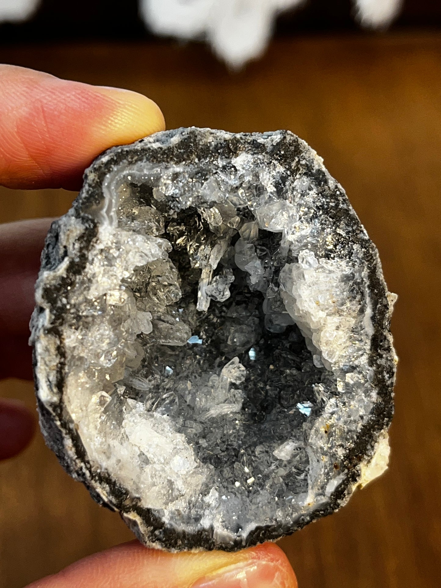 Gray Geode Filled With White Crystals