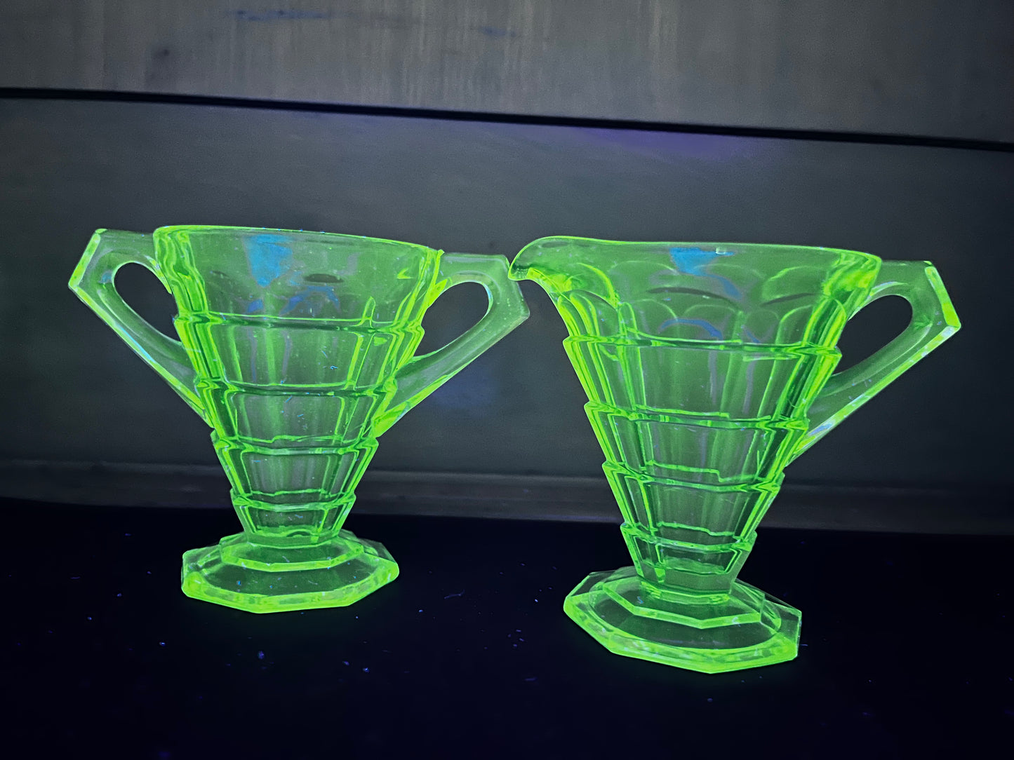 Vintage Uranium Indiana Glass Tea Room Cream And Sugar Set