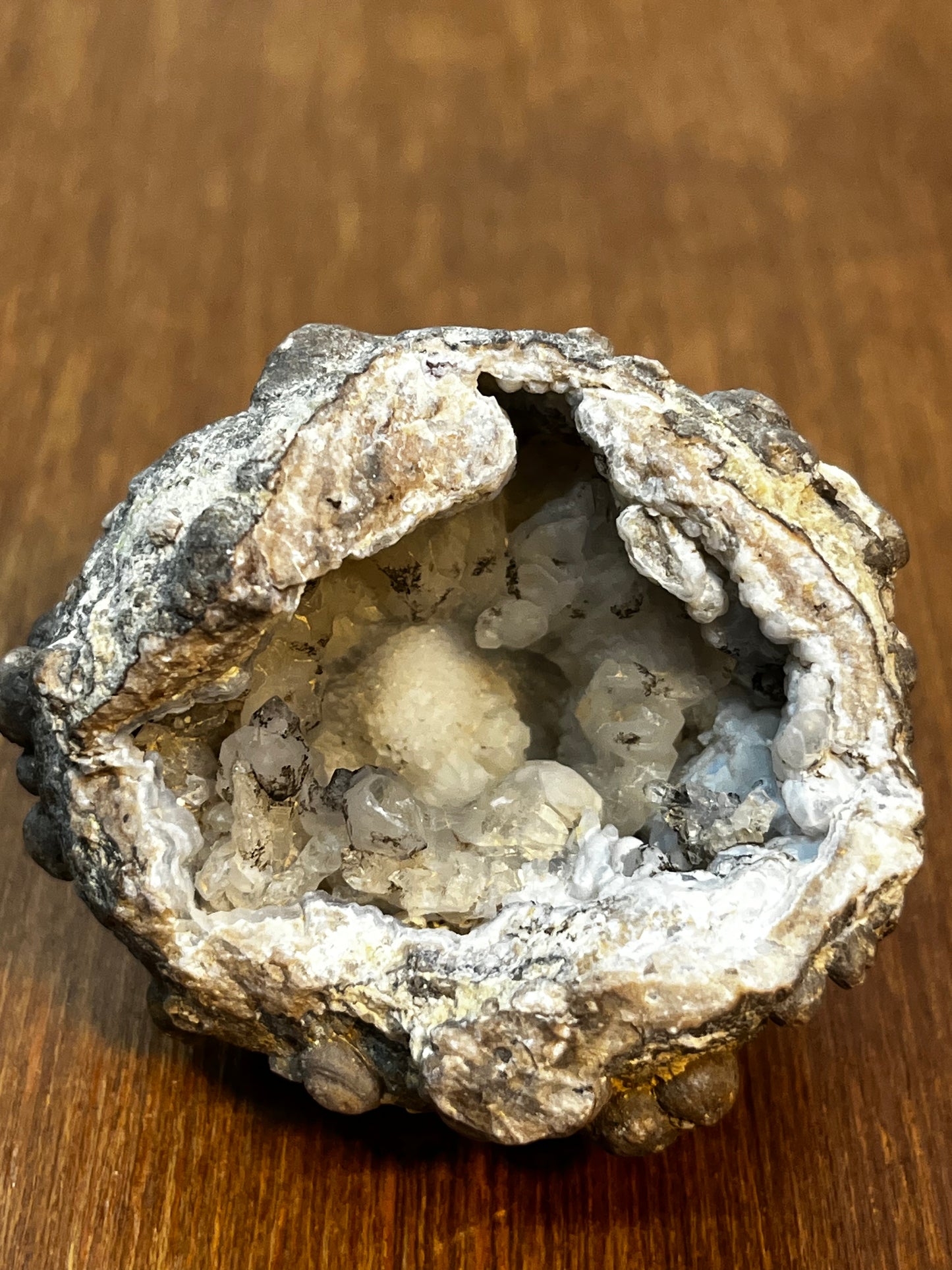 Unique Gray Crystal Filled Natural Geode