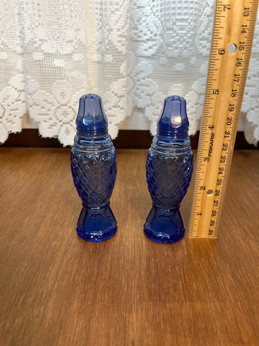 Vintage Blue Glass Avon Salt & Pepper Shakers