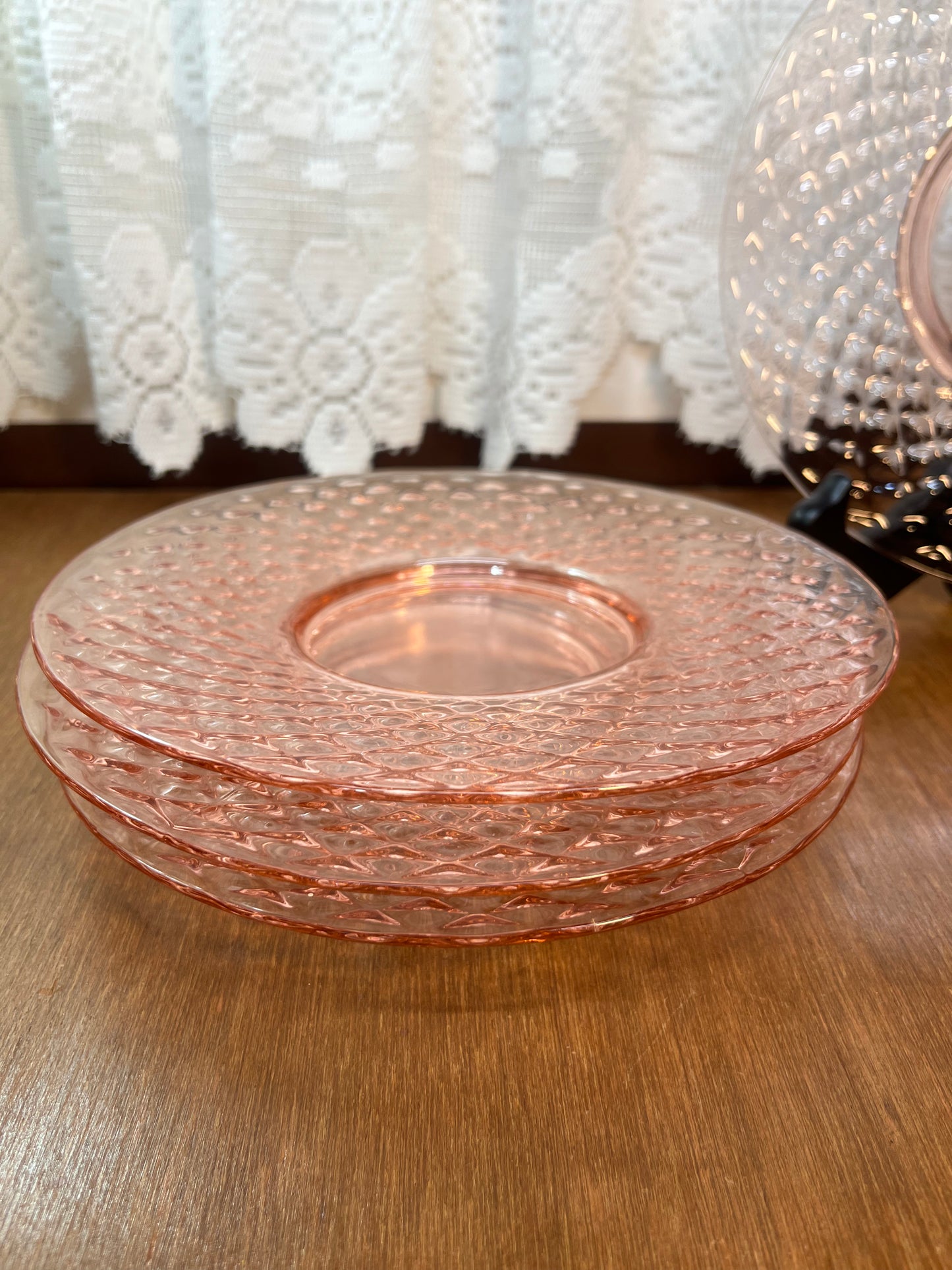 Vintage Manganese Pink Diamond Quilted Depression Glass Plates