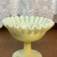 Vintage Uranium Ruffle Top Fenton Embossed Floral Design Pedestal Dish