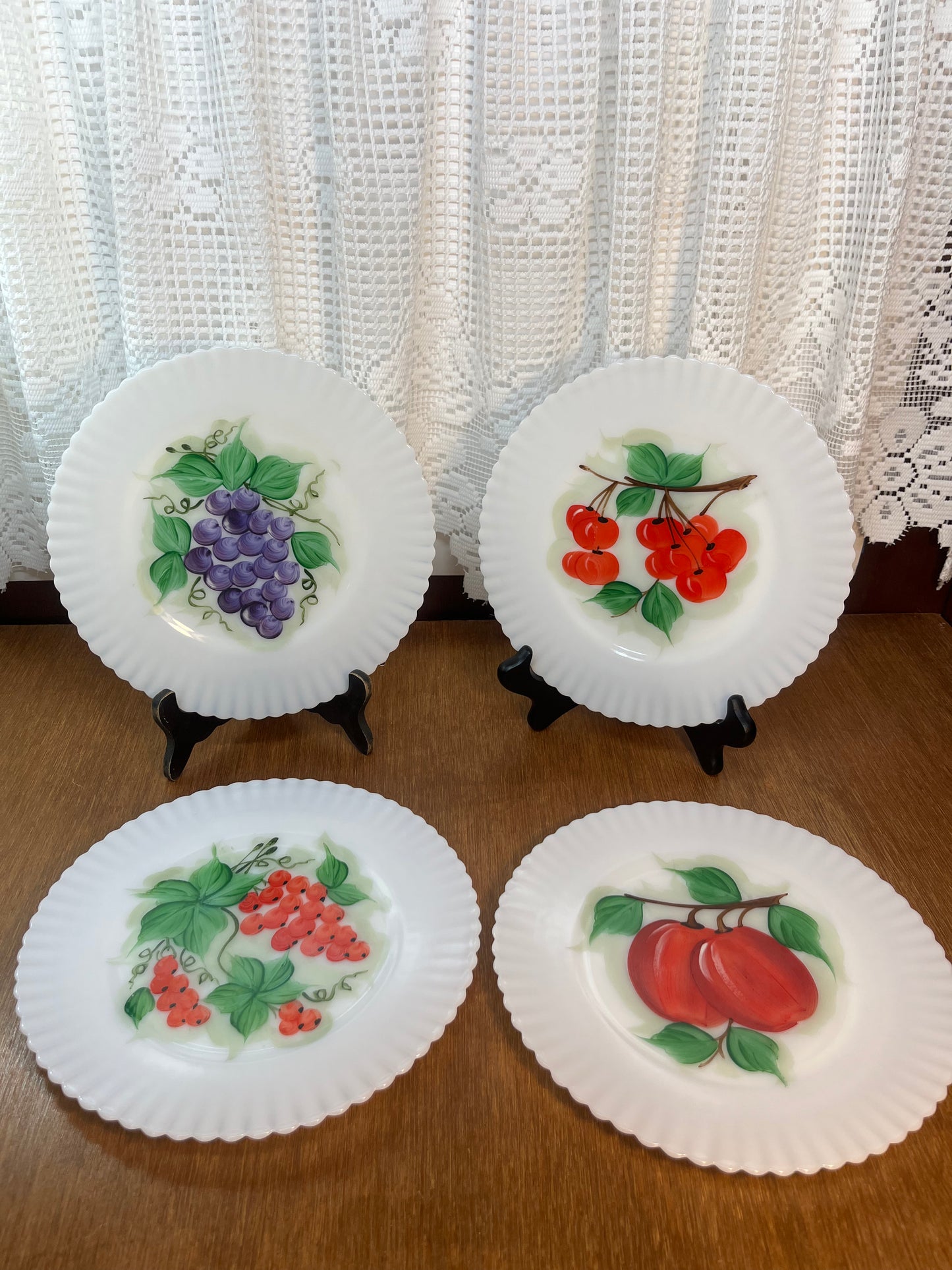 Vintage Macbeth Evans Monax Petal ware Hand-painted Fruit Design Plates