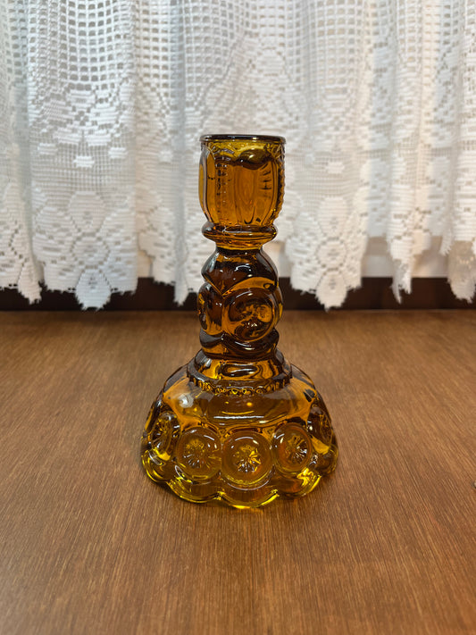 Vintage Amber L.E. Smith Moon And Star Candle Holder