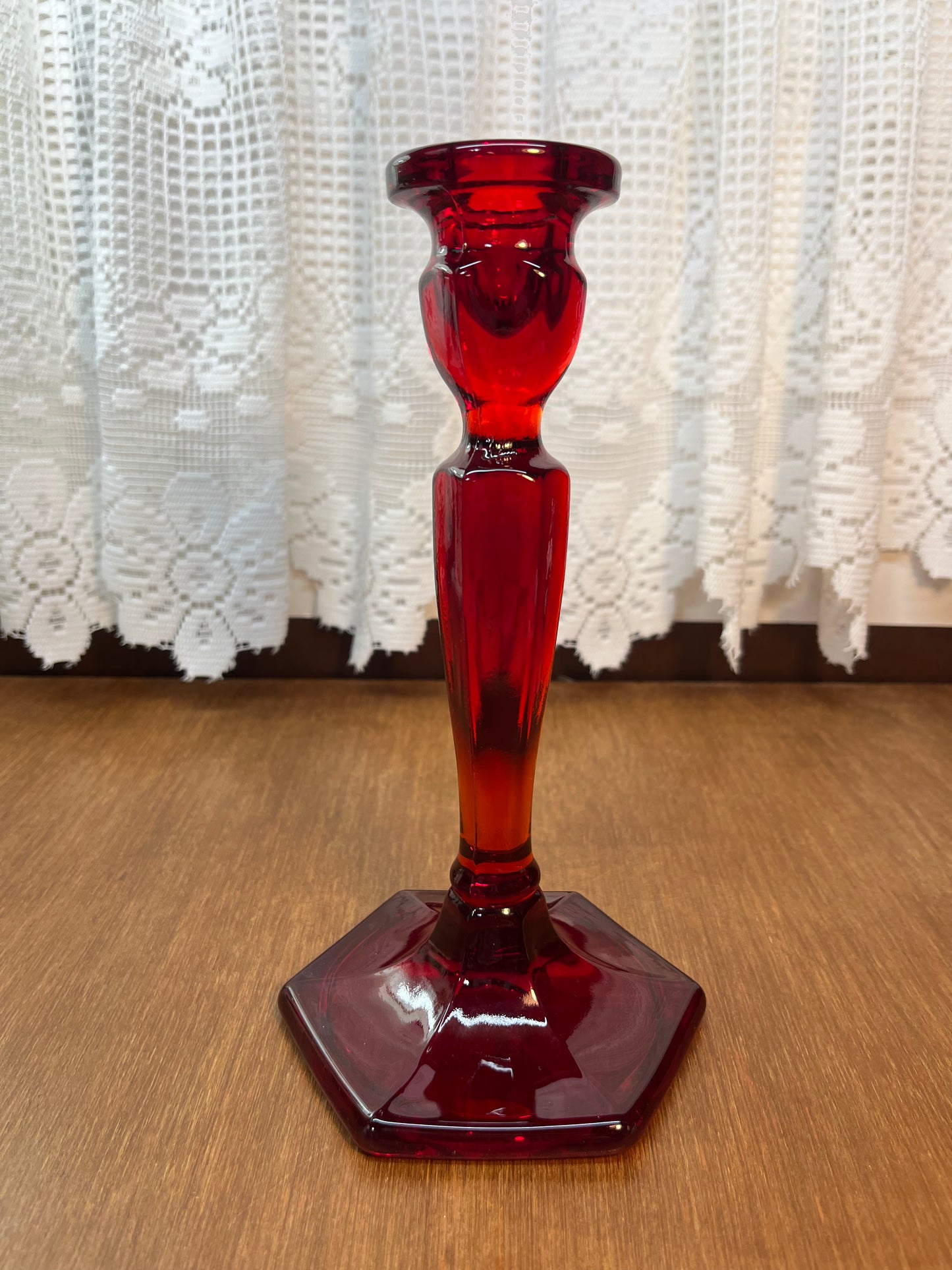 Vintage Amberina Deep Red Candle Holder