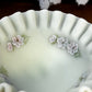 Vintage Uranium Ruffle Top Fenton Embossed Floral Design Pedestal Dish