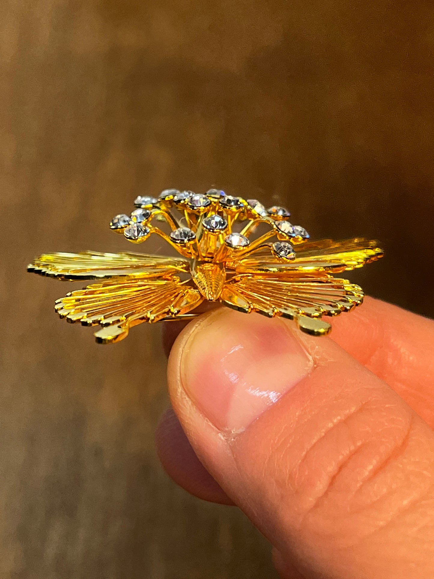 Vintage Gold Tone & Rhinestone Monet Butterfly Brooch