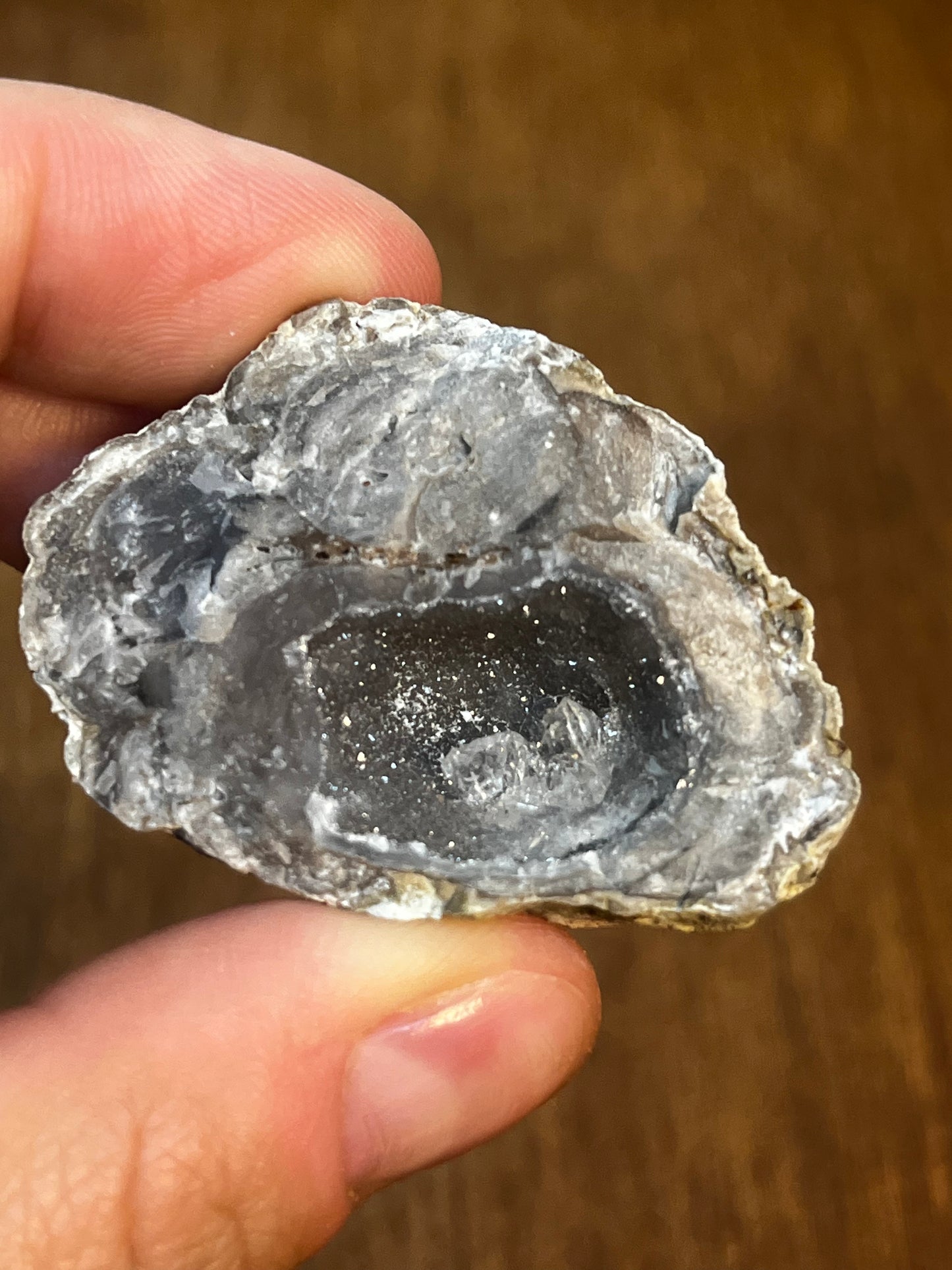 Natural Bluish Gray Crystal Filled Geode