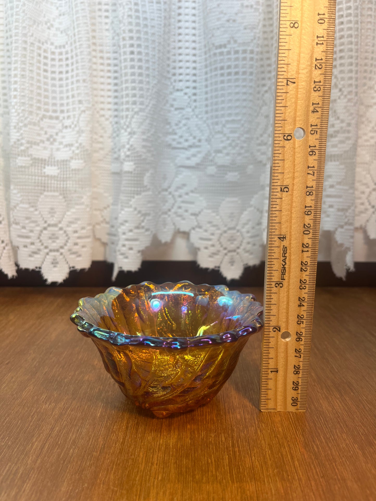 Vintage Indiana Amber Iridescent Carnival Glass Candle Holder