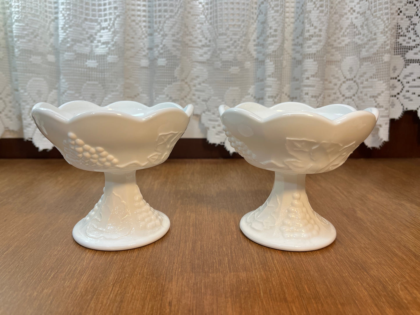 Vintage Set Of Two Milk Glass Grape Harvest Candle Holders