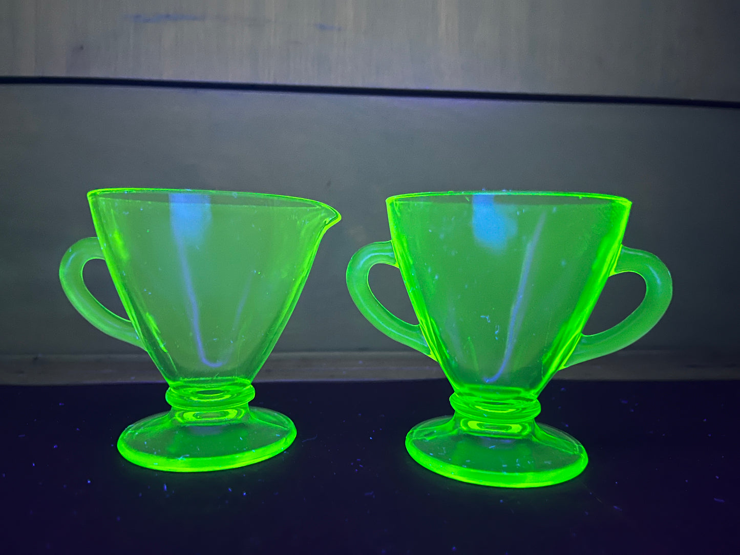 Vintage Uranium Glass Cream And Sugar Set