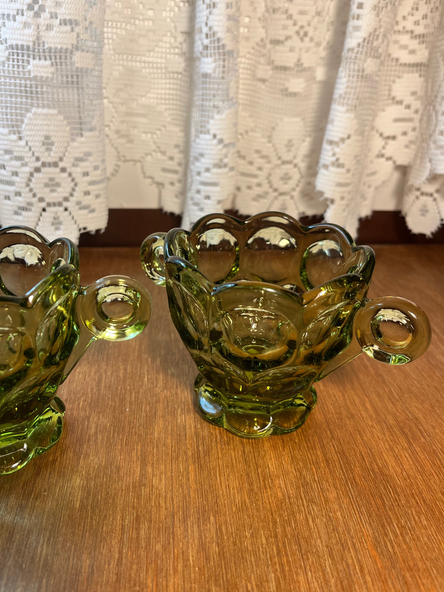 Vintage Mid Century Olive Green Cream & Sugar Set