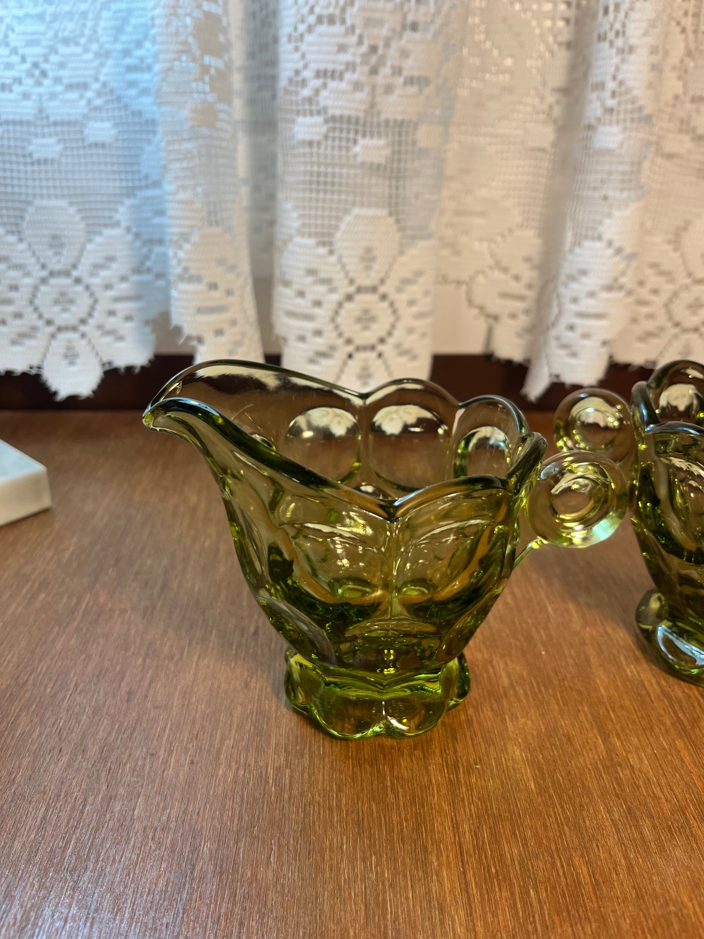 Vintage Mid Century Olive Green Cream & Sugar Set