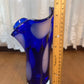 Art Glass Ruffle Top Cobalt Blue With White Spots Vase