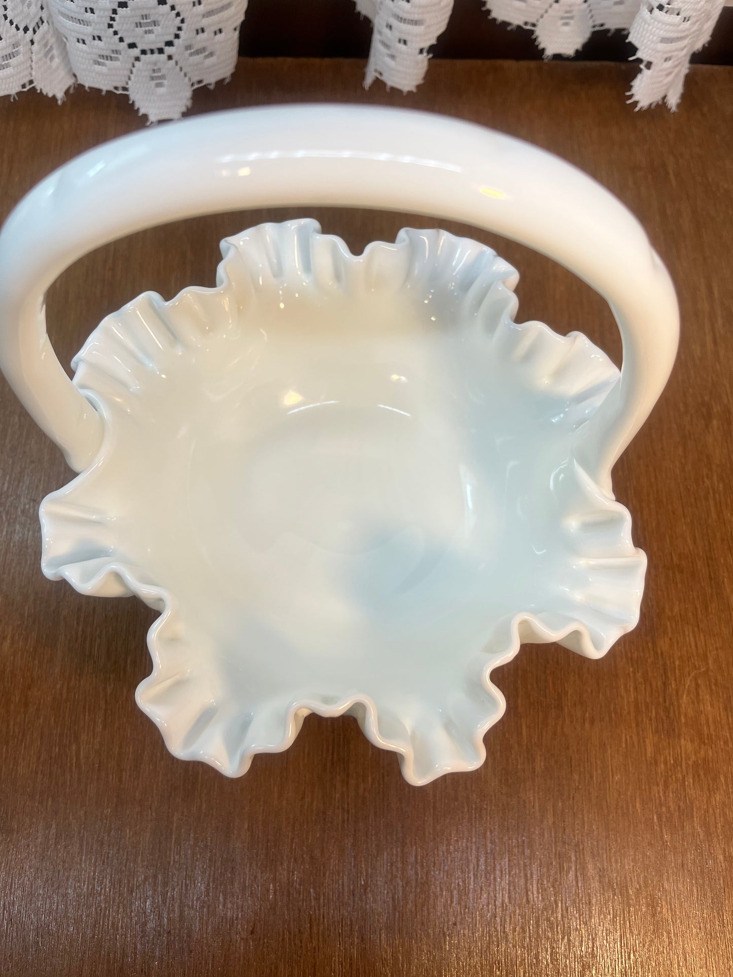 Vintage Milk Glass Fenton Hobnail Basket