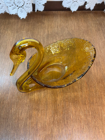 Vintage Amber Art Glass Swan