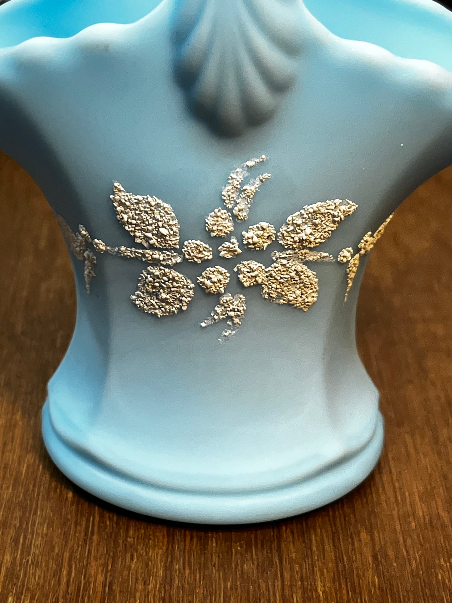 Vintage Blue Satin Westmoreland With White Floral Design Basket