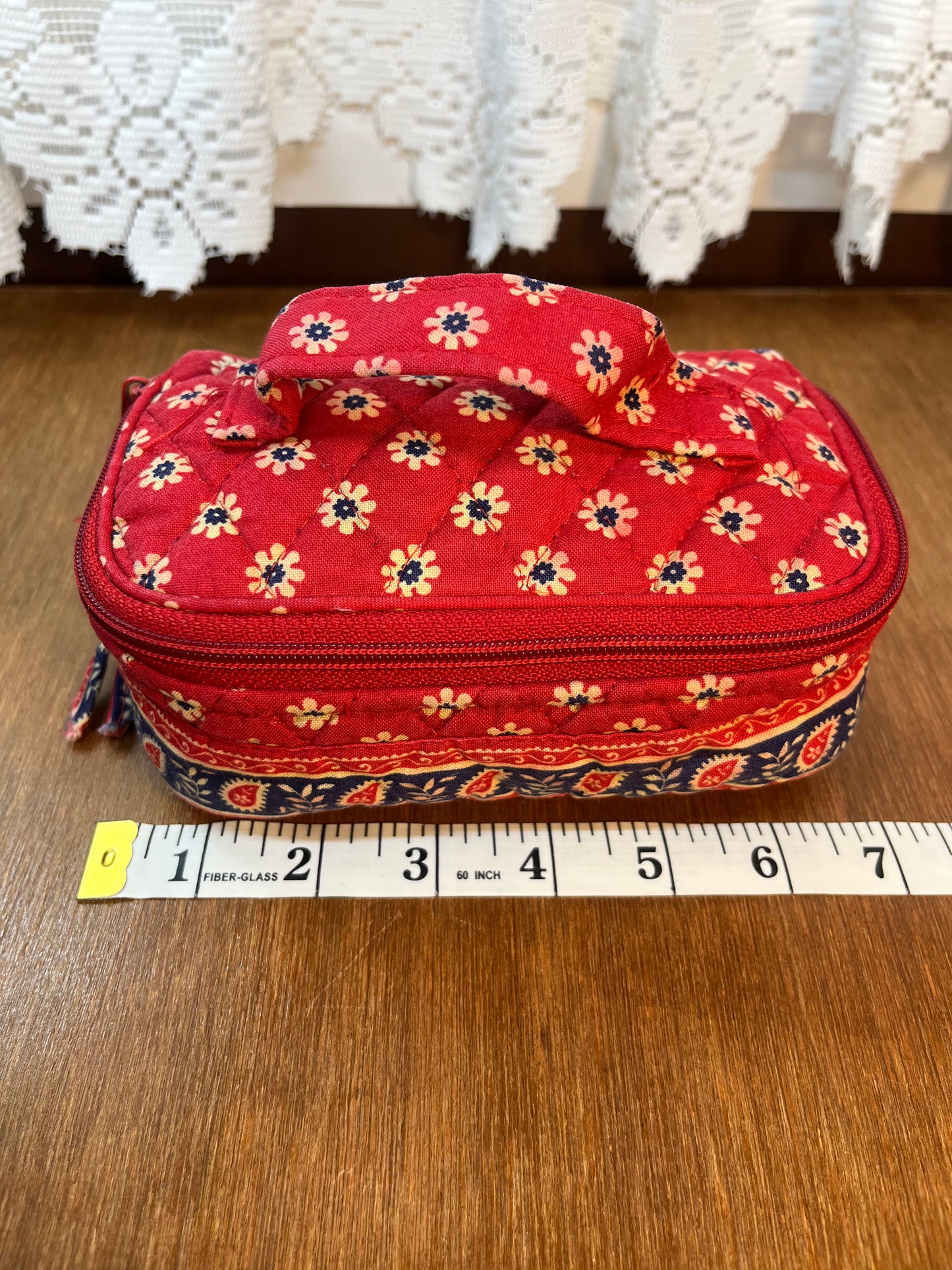 Red Floral Pattern Small Cosmetic Bag