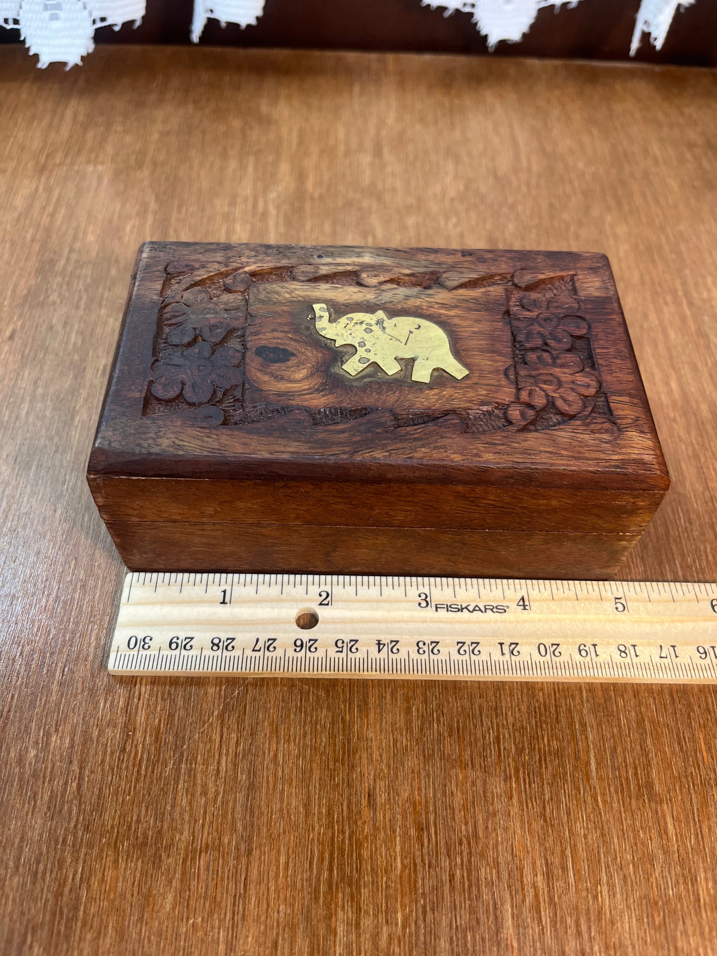 Vintage Hand-Carved Wooden Elephant Trinket Box