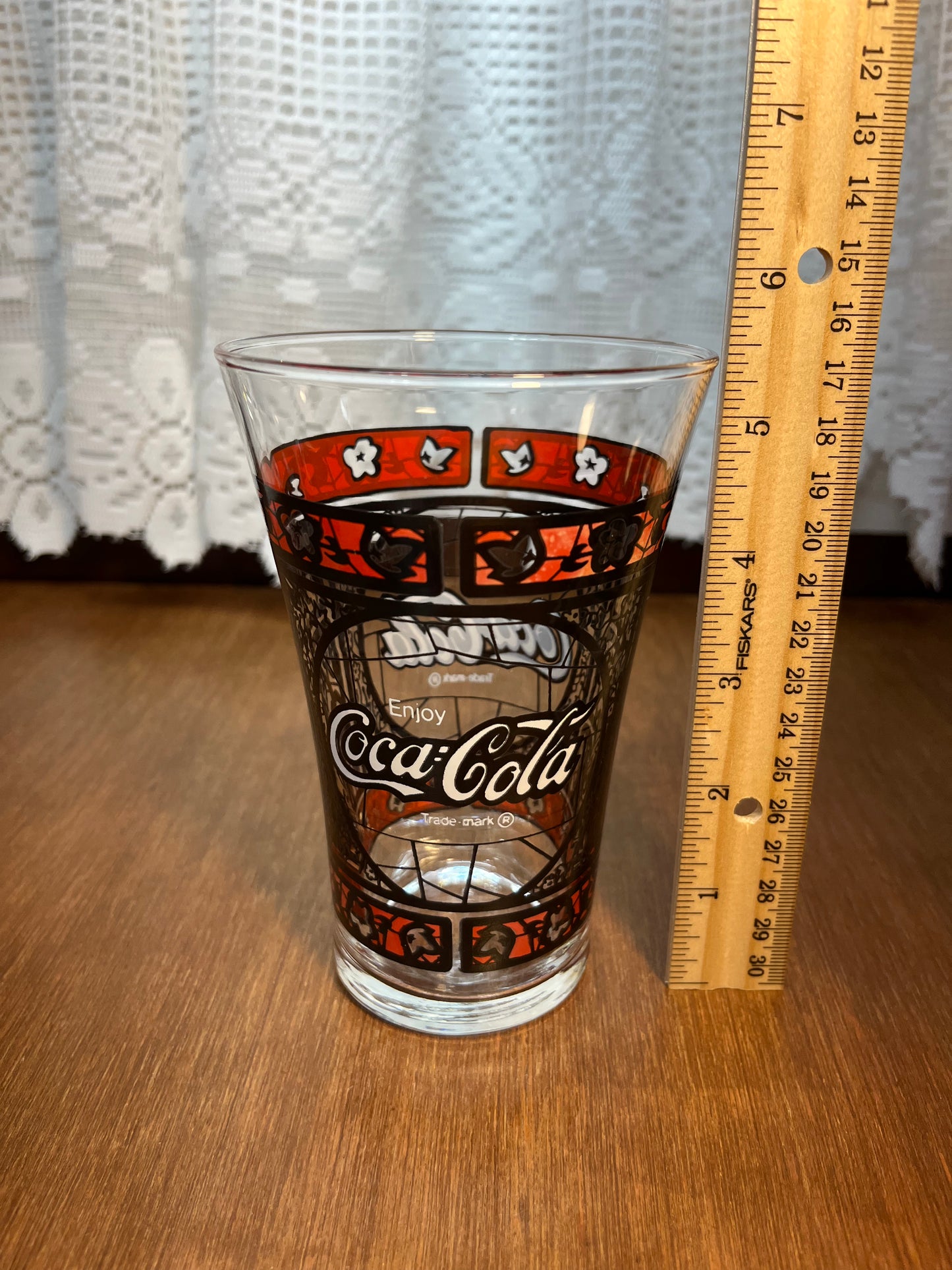 Vintage Flared Tiffany Style Red and Black Coca Cola Glass