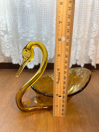 Vintage Amber Art Glass Swan