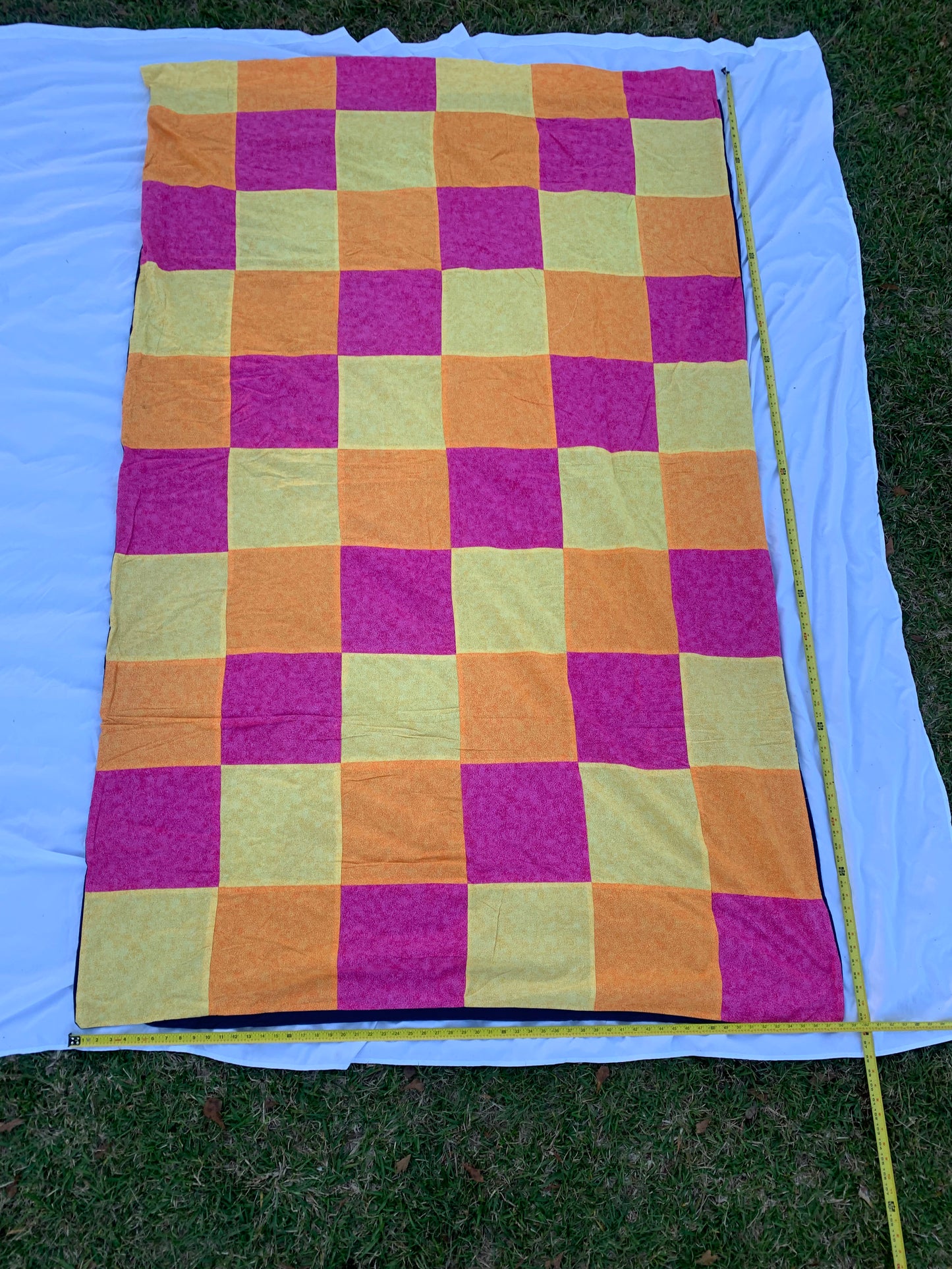 Multicolored Checker Patterned Handmade/Machine Sewn Quilt